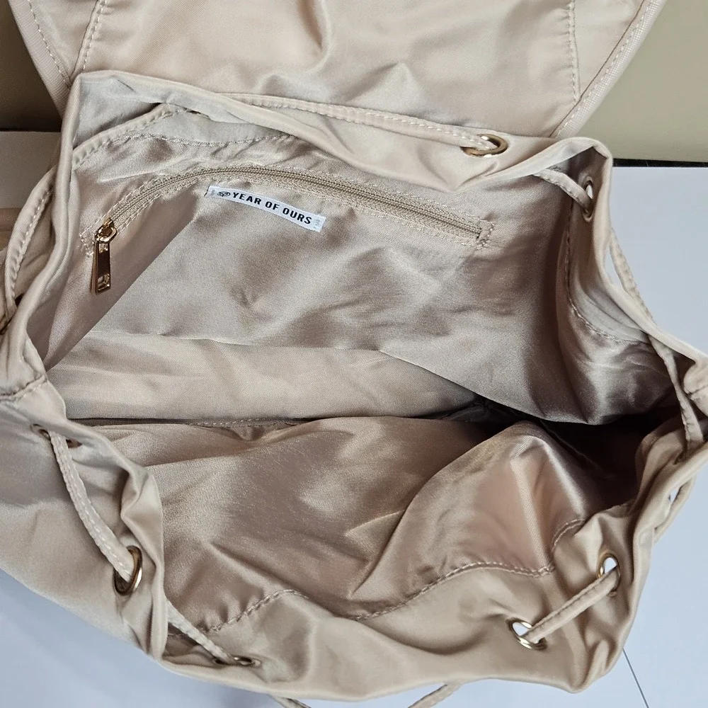 Year Of Ours Mini Backpack‎ Beige Nylon Flap Pocket Adjustable NWT